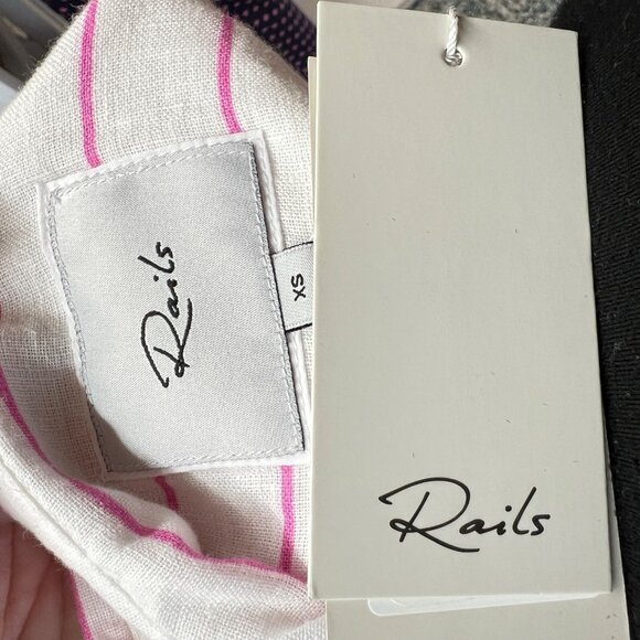Rails Whitney Pineapple Stripe Linen Blend Button-Up Shirt XS White & Pink NWT - Picture 8 of 12